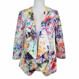 MONA LEAH COUTURE Perforated Watercolor Open Draped Front Jacket Size Small